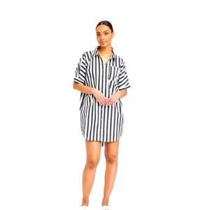 NWT Women’s Short Sleeve Shirtdress - A New Day - Navy blue striped - Small
